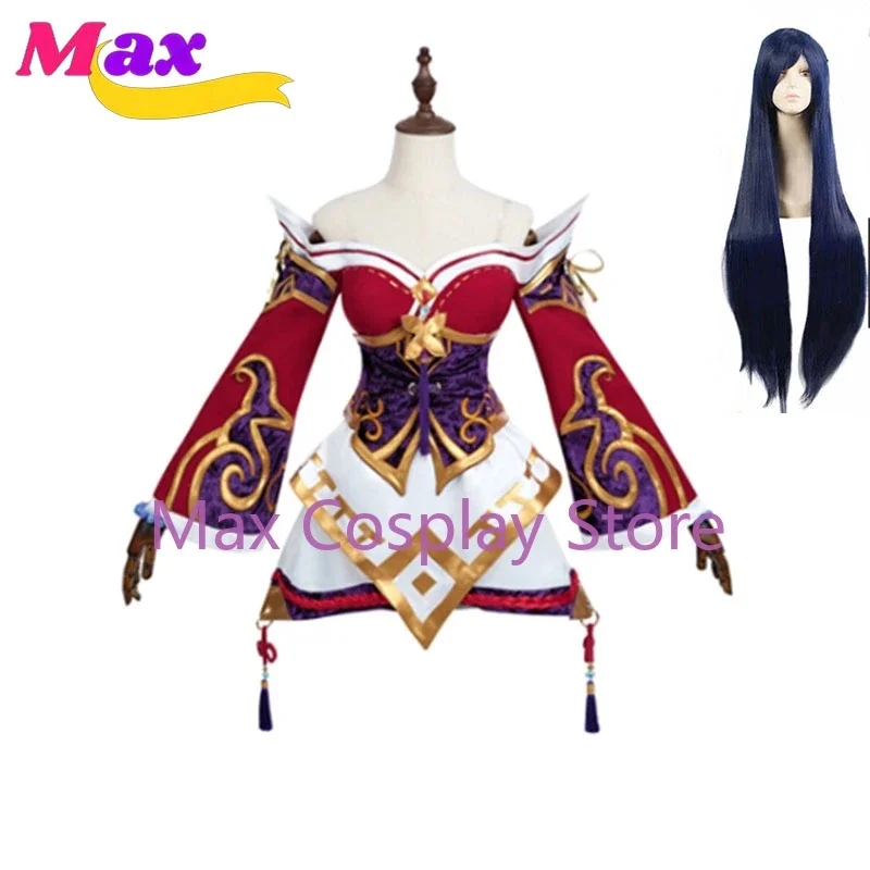 Max Cos Game  Ahri Champion Nine Tails Wildd Riftt Cosplay Costume Ahri Halloween Cosplay Costume Women Red Dress Full Set