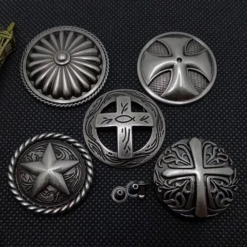 Punk Vintage Silver Western Texas Star Stud Rivet Leathercraft Saddle Conchos for Leather Craft Belt Bag Jewelry DIY Accessories