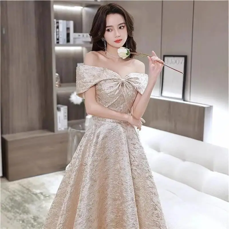 Ele One-shoulder verjaardag Par Dr dames nieuwe luxe midi-avondjurk Host slim fit midden taille polyestervezel