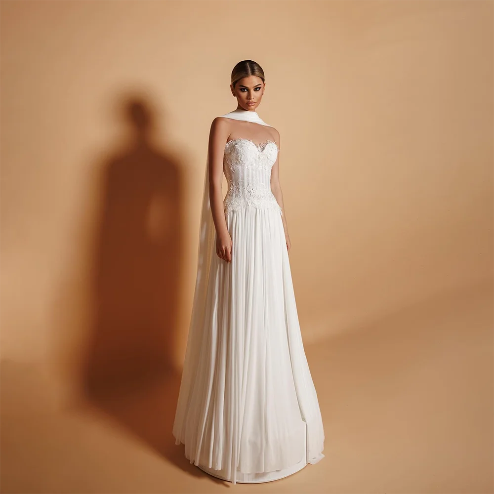 

Elegant Wedding Dress with Scarf Sweetheart Neck Sleeveless Pleat Chiffon A Line Bridal Gowns Bridal Dresses 2025 Customized