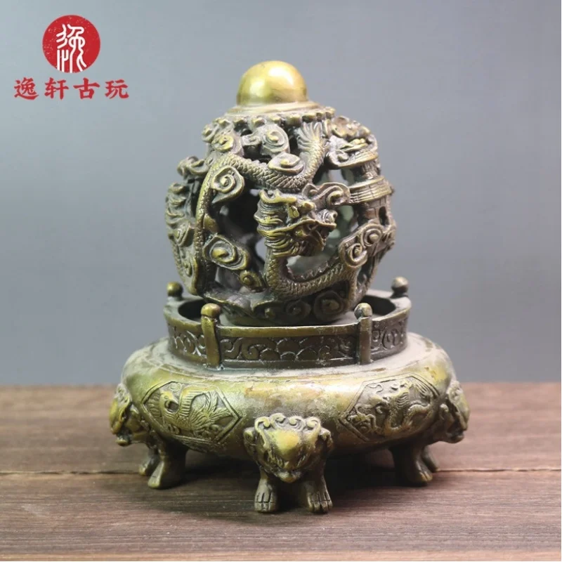 Pure copper -turning- ornament, nine-dragon-playing-with-a-pearl statue, living room home office craft