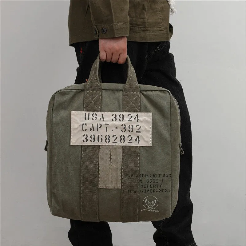 Vintage Washed Army Green Spliced Canvas Tote Bag Water-Resistant Large Capacity Casual Handbag Patchwork Short Trip Travel Bag