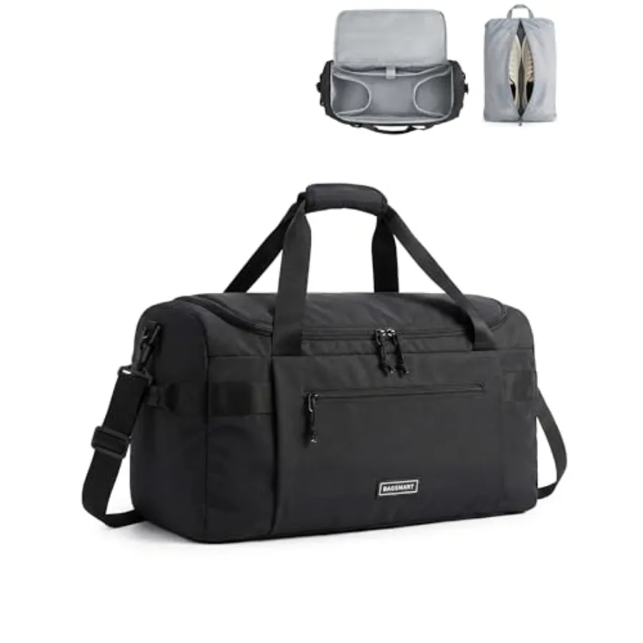 Travel Duffel Bags with Dividers, 32L Gym Duffle Bag with Laptop Compartment, Carry On Weekender Overnight Bag, Shoe Bag, PVC W