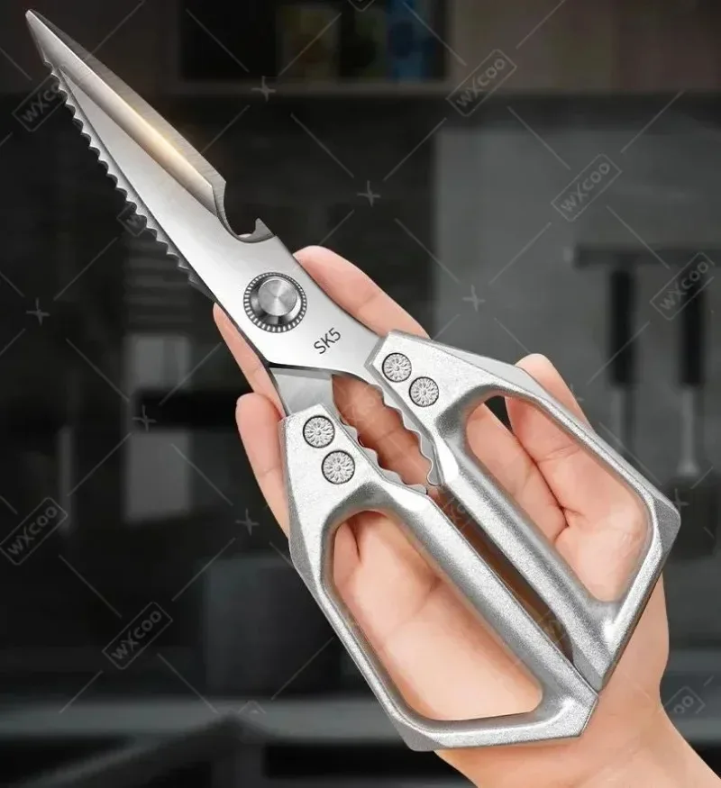 WXCOO Stainless Steel Kitchen Scissors Multifunctional Fruit Vegetable Peeler SK5 Specialized Scissors with Non‑Slip Handle