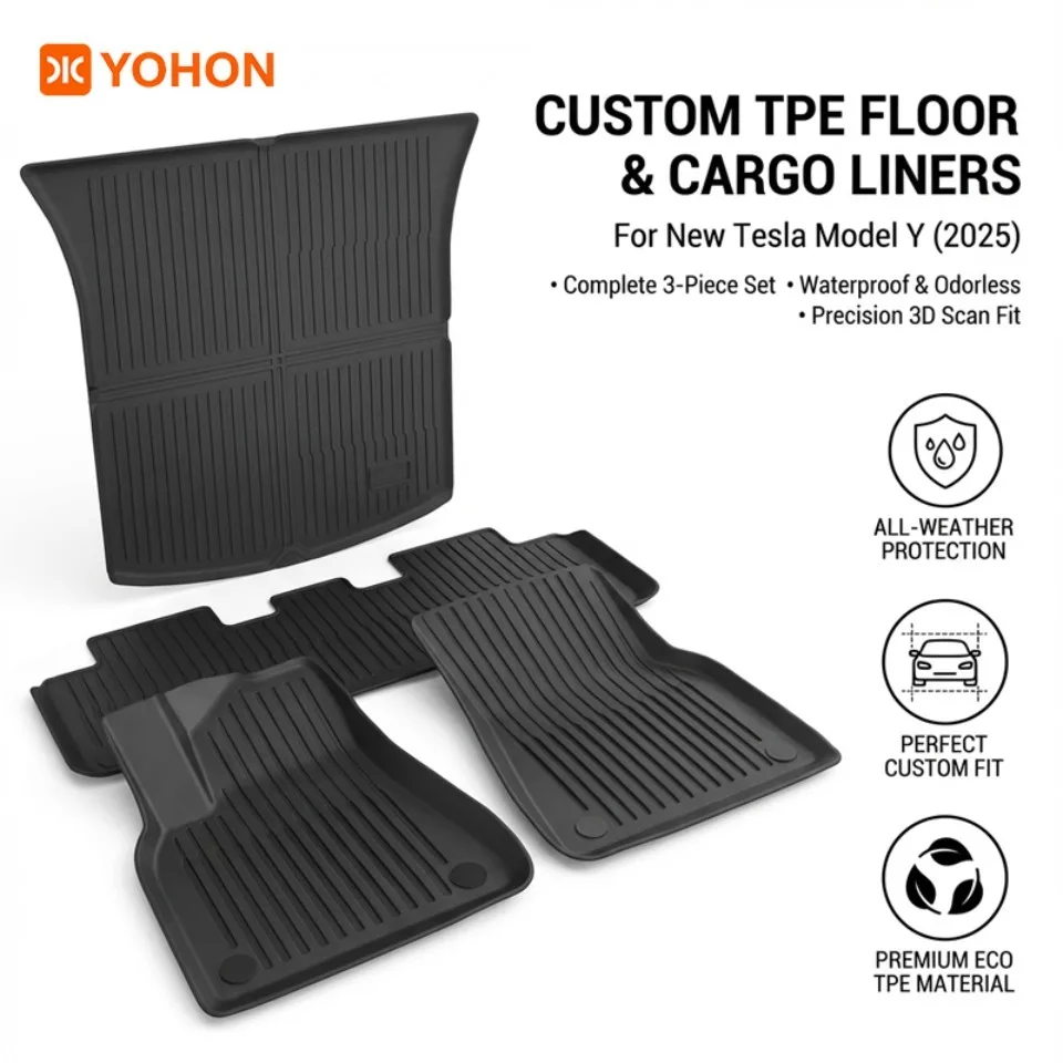 

YOHON Floor Mats for Tesla Model Y Juniper 2025 2026 All Weather Trunk Mats Car Menes Double Layer Foot Carpets Cargo Liners