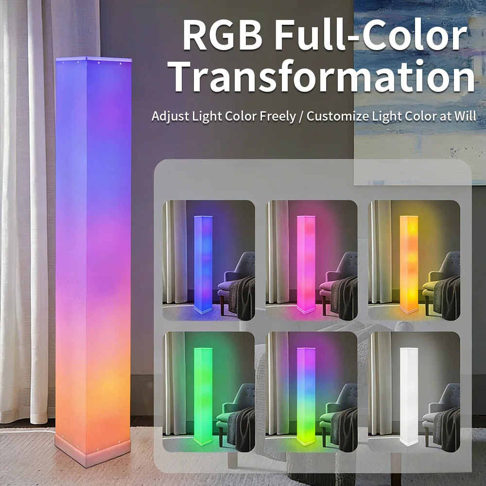 104cm RGB Square Cylinder Floor Lamp 360° Glowing Music Light APP Remote Control Dimmable Night Light for Living Room Bedroom 5v