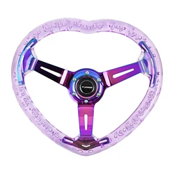 High Quality Universal 350MM Multi-color Option Heart-shaped Transparent Modification Sport14 Inch Acrylic Car Steering Wheel
