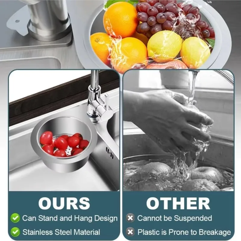 

Stainless Steel Kitchen Swan Sink Strainer Basket Hanging Waste Drain Filter Basket Fruit Vegetable Drainer Sponge Rack Storage