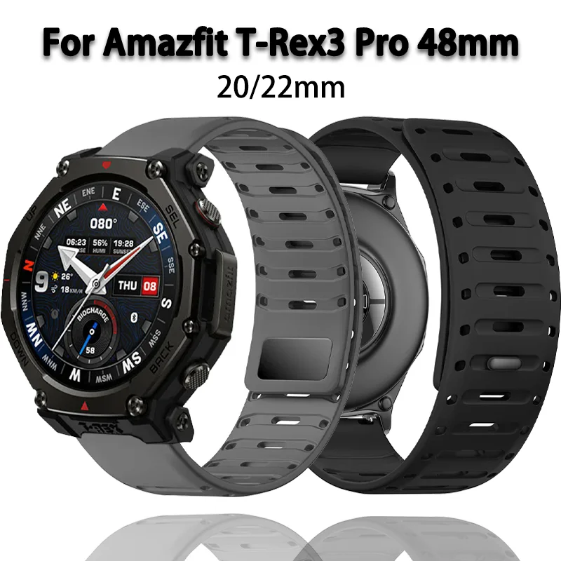 22mm Silikon-Sportarmband für Amazfit T-Rex3 Pro 48mm Helio Magnetisches Uhrenarmband für Amazfit Balance 2 1/Bip 6 5 Armband Correa