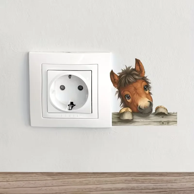 1 piece, light switch decal featuring a big-eyed pony with a tilted head; removable, waterproof PVC sticker suitable for living