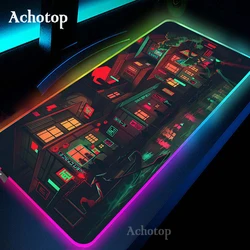 Gaming Maus Pad RGB Neon Japanische Kunst Computer Maus Pad Große Gaming LED Mousepad XXL Mause Pads PC Gamer 900x400mm Schreibtisch Matte