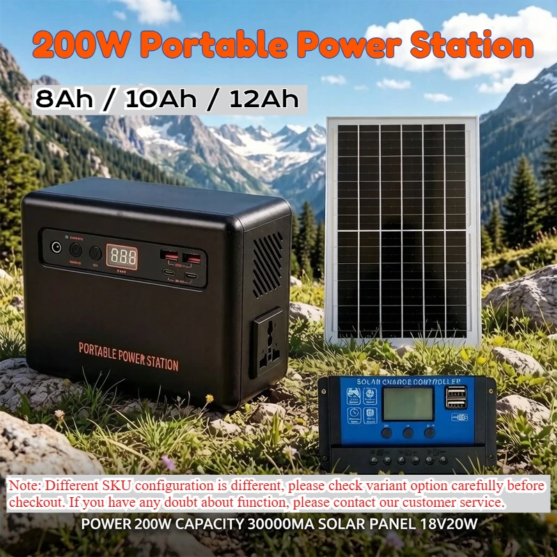 200W 220V/110V Portable Power Station Outdoor Emergency External Mobile Battery Powerbank Solar Generator for Camping Travel