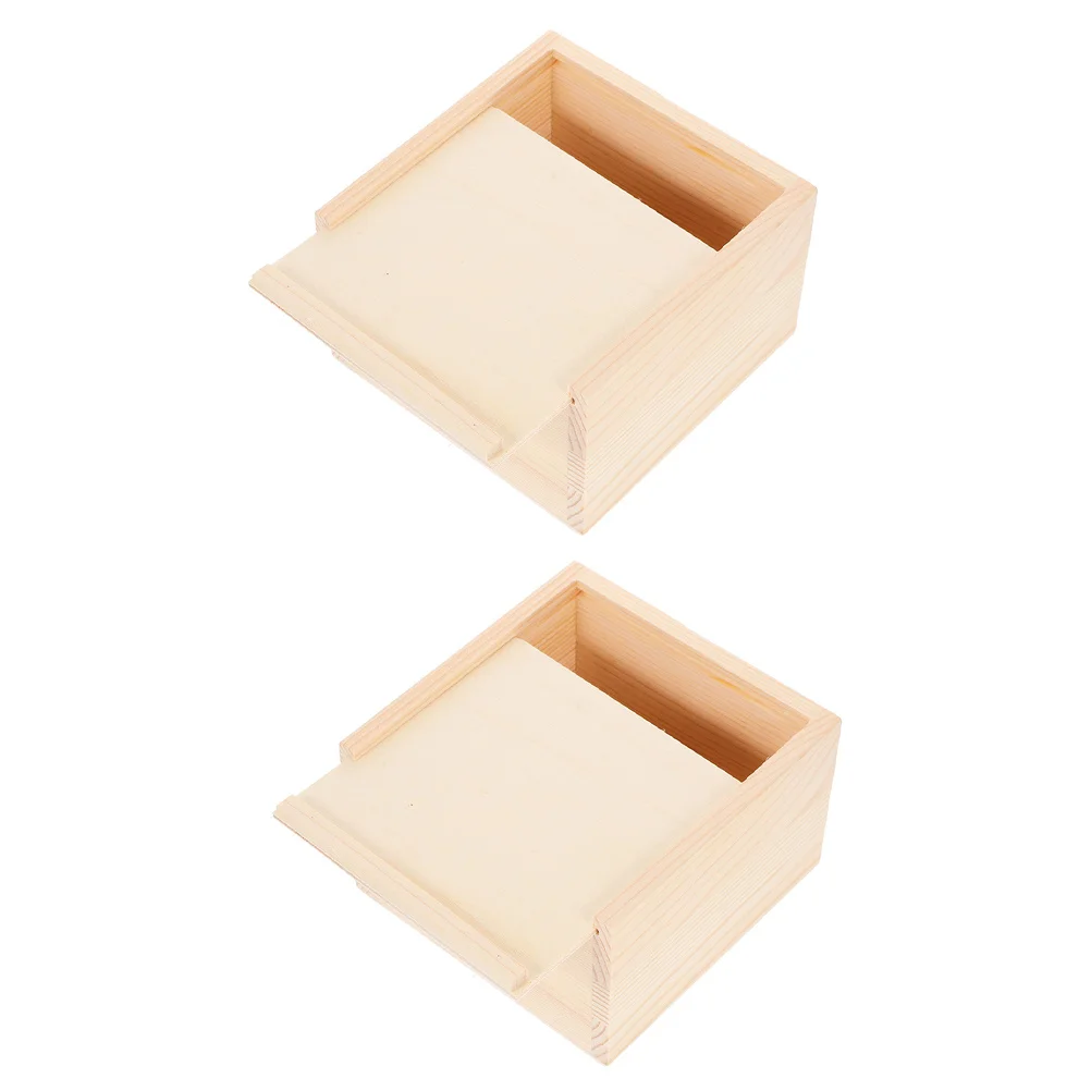 

2Pcs Sliding Lid Wooden Jewelry Box Small Wood Beige Storage Chest Handcrafted Organizer Present Treasure Box Small Wood Boxes