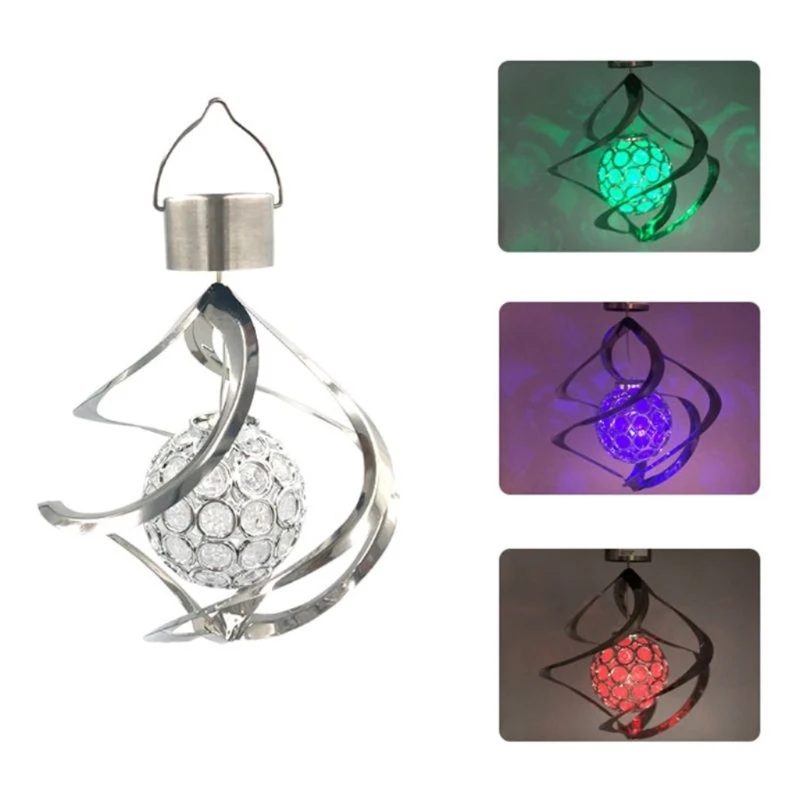 Solar Powered Wind Light LED Garden Hanging Spinner Lamp Color Changing