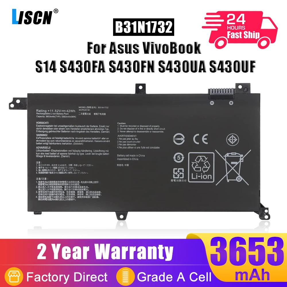 

LISCN 42Wh B31N1732 Laptop Battery for ASUS VivoBook S430FA S430UA S430UF X430UA X430UF X430UN X430FA X430FN X571LH X571GT