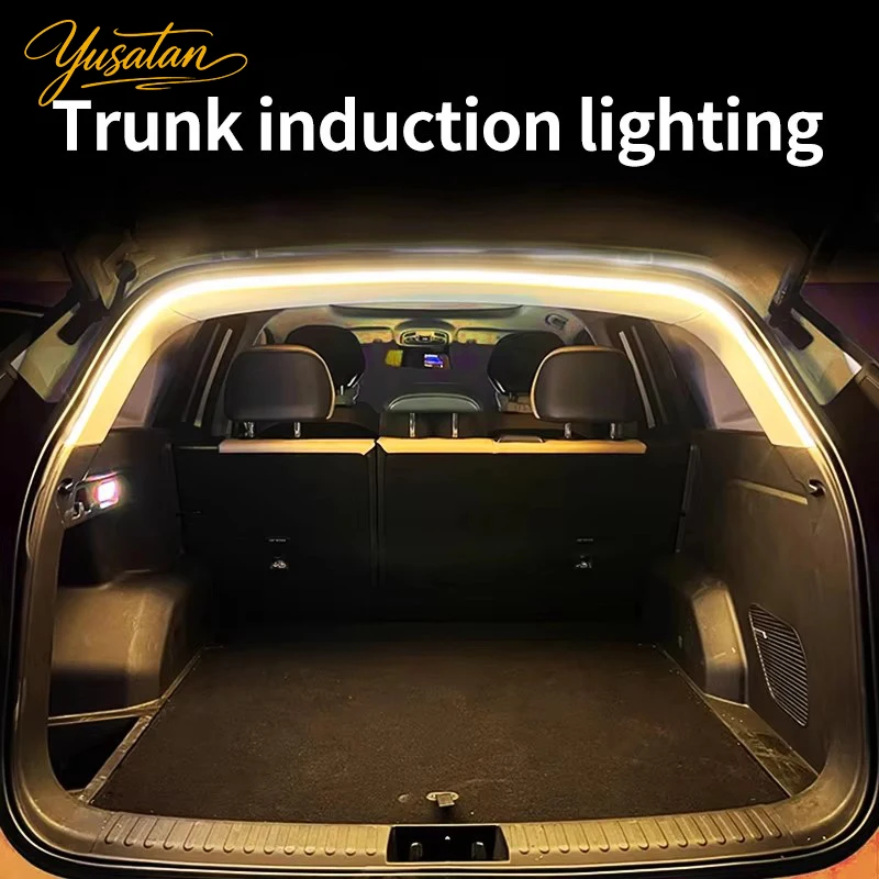 New car trunk lighting, ambient lighting, interior decoration, LED wiring free automatic sensing tailgate light strip