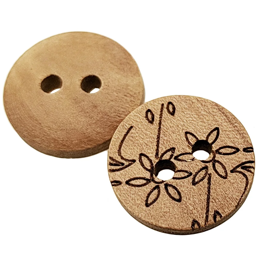 اللون الطبيعي الليزر زهرة مستديرة الانتفاخ أزرار خشبية الخياطة اكسسوارات الملابس الزخرفية 15 مللي متر Chinoiserie الخشب زر 2 حفرة