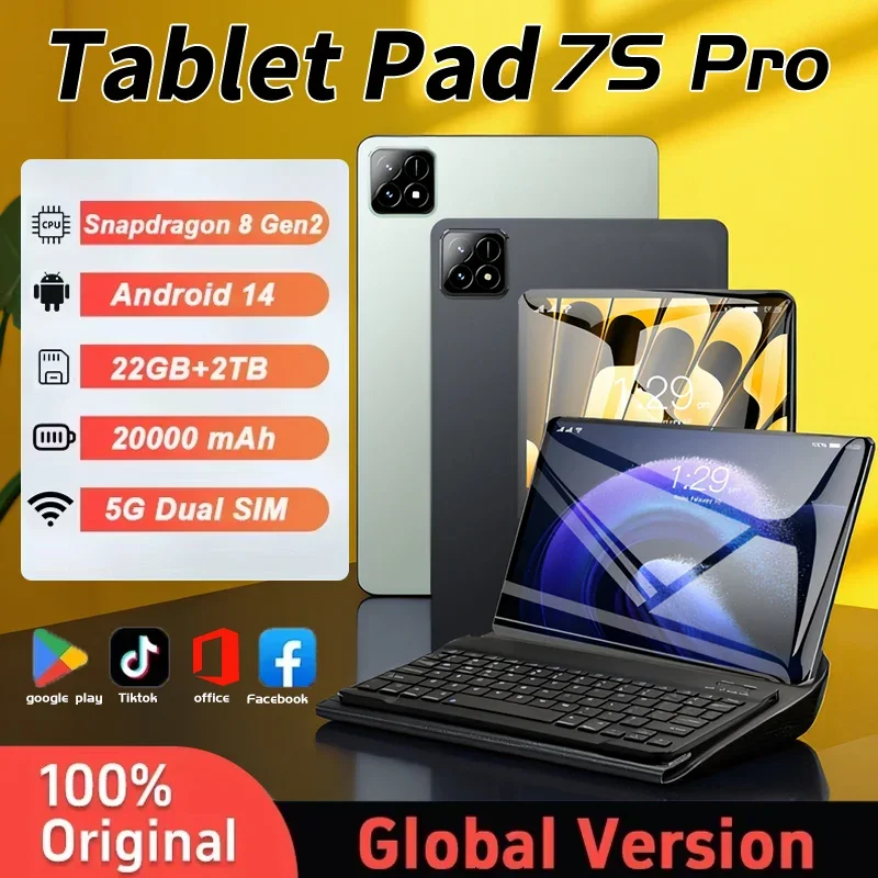 

2025 Pad 7S Pro Tablet PC 11inch Android 14 22GB+2TB Snapdragon 8 gen3 Tab Tablets 20000mAh 5G Dual SIM WiFi GPS Google