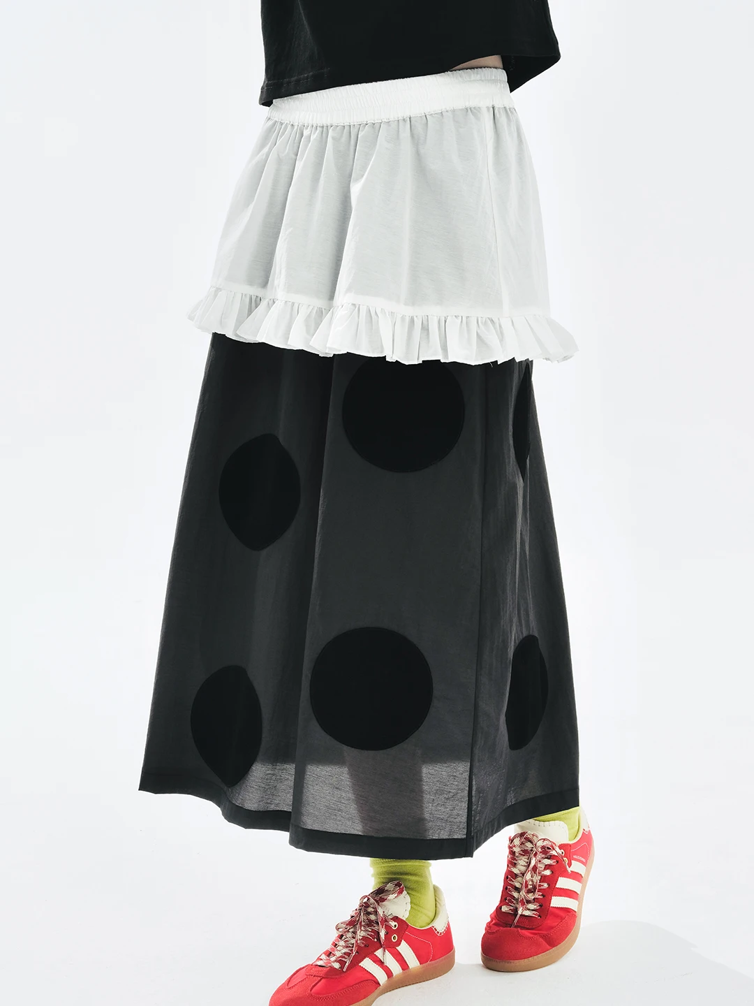 

IMAKOKONI original design mesh black polka dot elastic waist skirt for women summer 244695