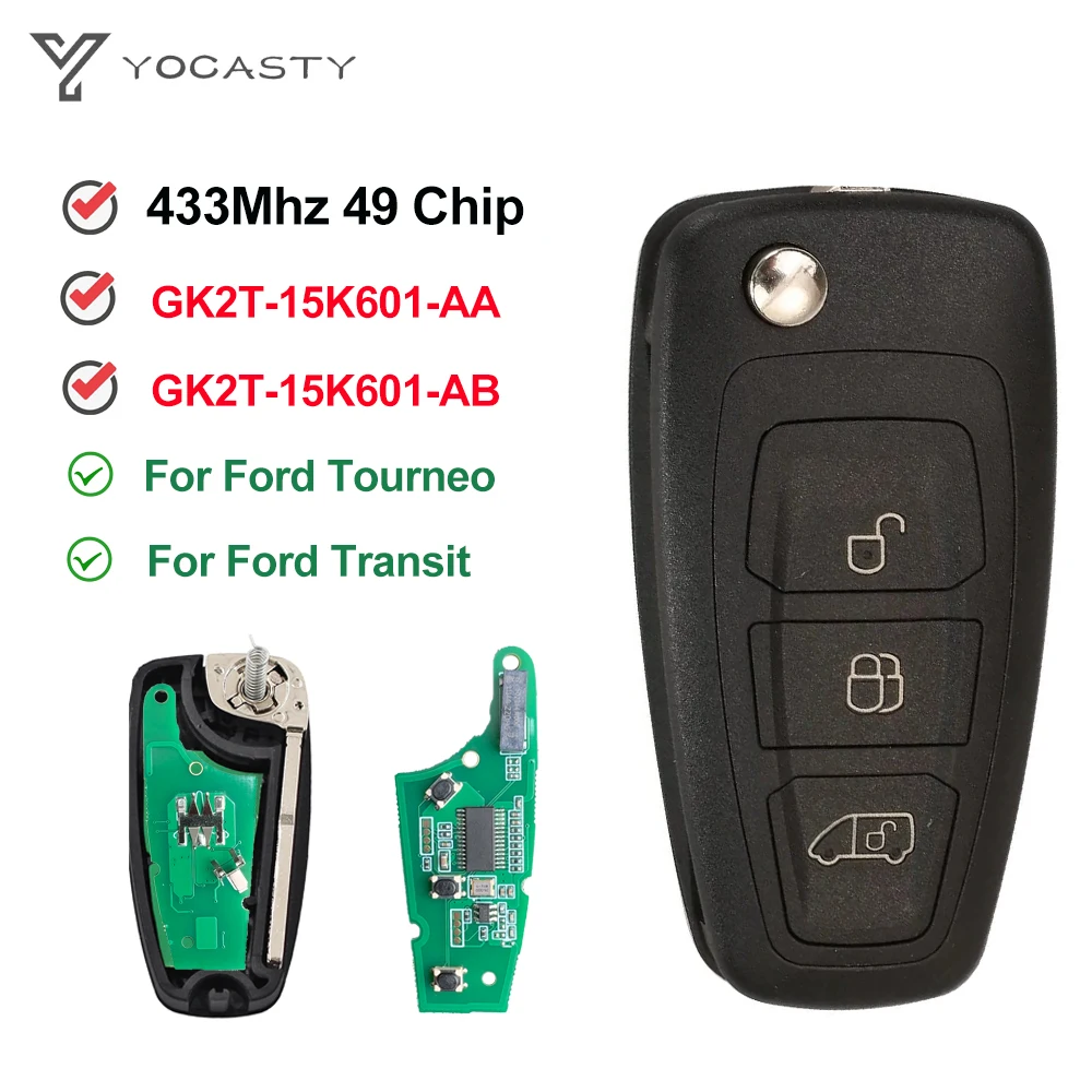 YOCASTY GK2T-15K601-AB GK2T-15K601-AA 433.92MHz ID49 3btn Flip Remote Key For Ford Transit Tourneo Custom 2016 2017 2018 2020