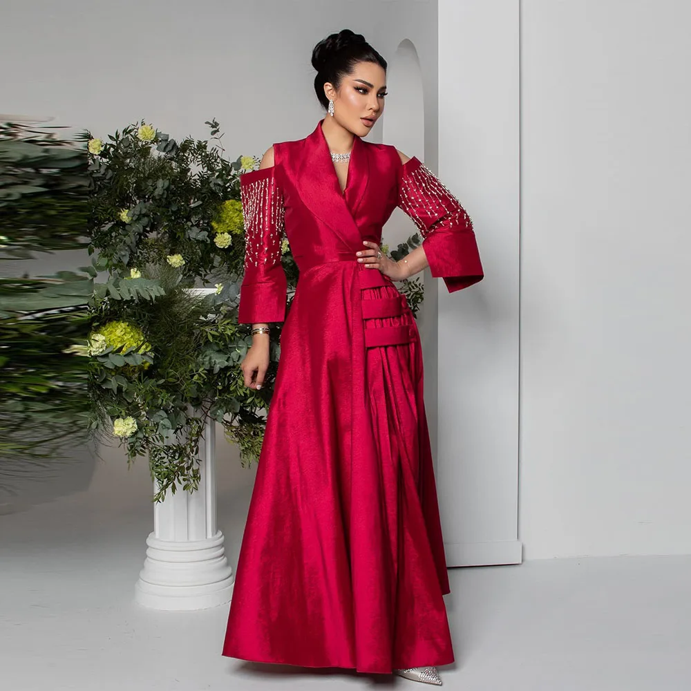 

A-line Evening Gown Off the Shoulder Three Quarter Sleeves Long Prom Dresses for Women V-Neck Party فساتين مناسبة رسمية