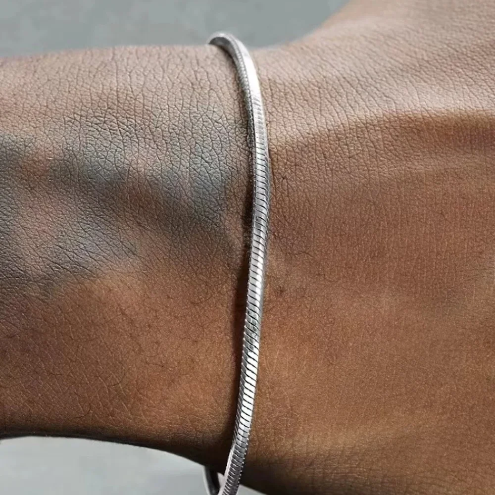 ALIZERO 925 Sterling Silver 3mm Snake Chain Bracelet For Men Women