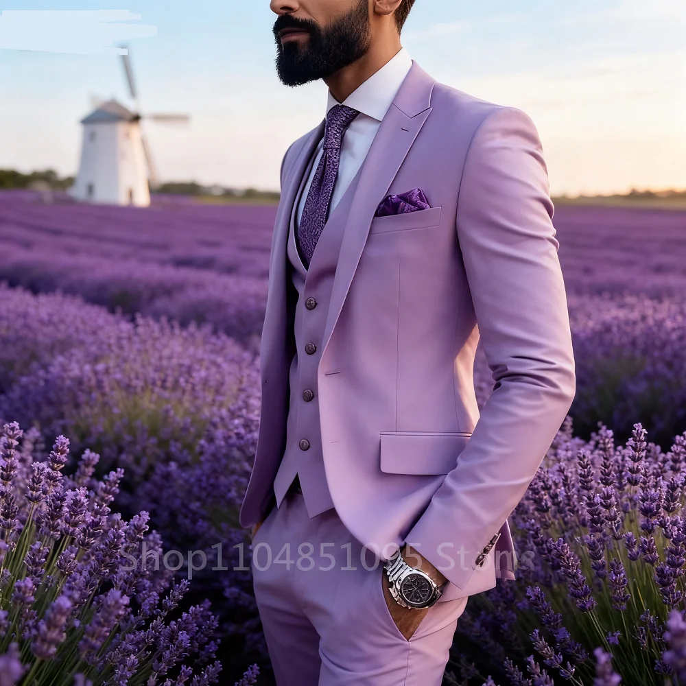 

Men's 3 Piece Slim Fit Tuxedo Suits Business Wedding Party Elegant Blazer Vest Pants Set Solid Color Trendy Men's Clothing