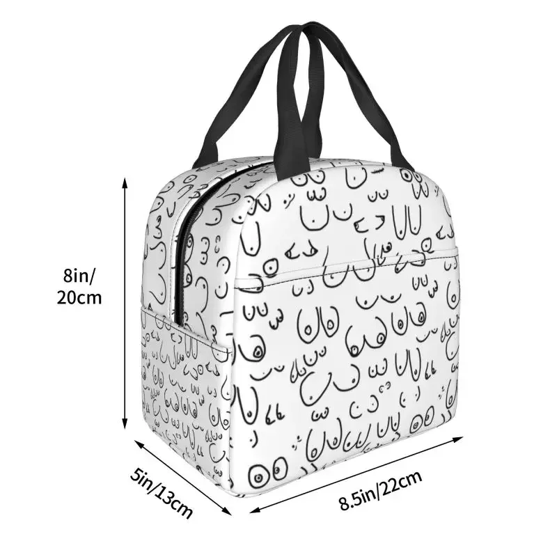 Cute Boobs Linework Line Art Lunch Box per le donne Cooler Thermal Food Insulated Lunch Bag Kids School Children Picnic Tote Bags