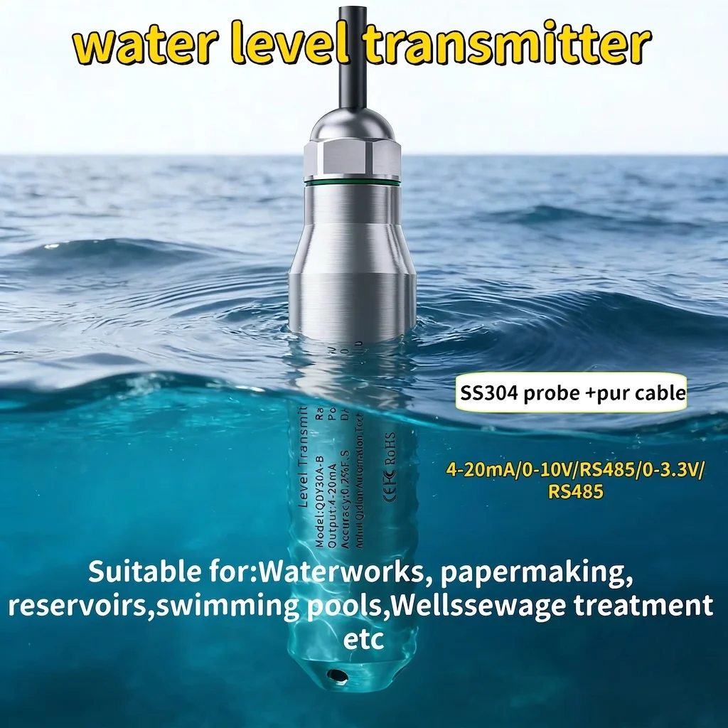 Water Level Transmitter 0-3.3V 4-20mA Hydrostatic Level Sensor 5m 10m 15, 20m 25m 50m DC24V Water Tank Liquid Transducer Meter