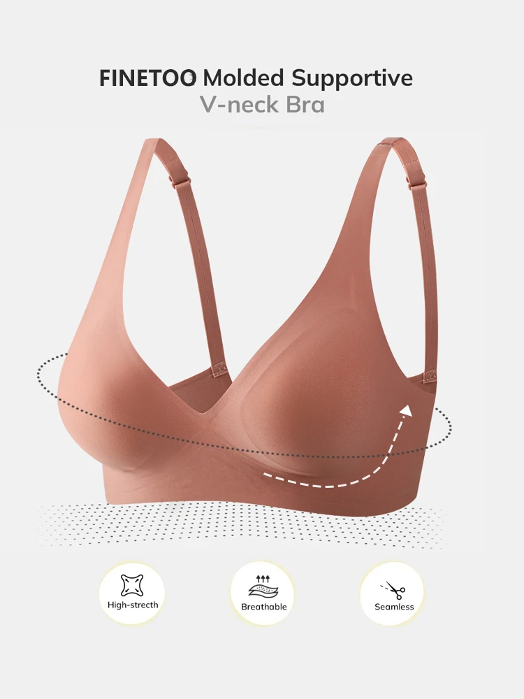 FINETOO 원피스 원활한 브래지어 여자는 무선 속옷을 밀어 숙녀 패딩 Bralette 섹시한 깊은 V 브래지어 뷰티 백 속옷