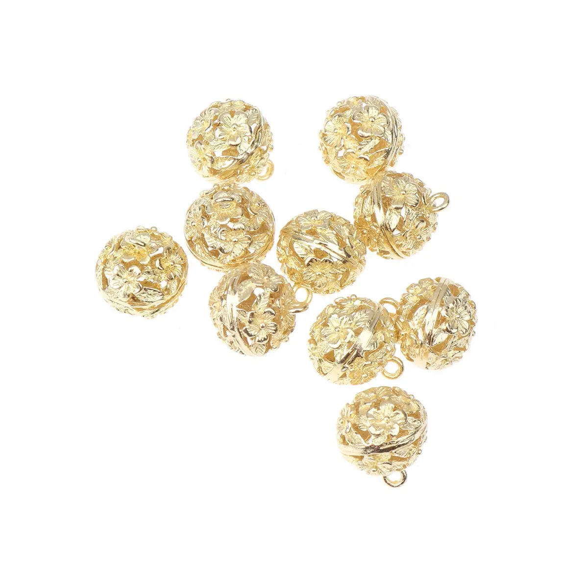 

10pcs Hollow Pendant Diy Copper Bell Craft Accessories Decor For Bag Keychain Hanging Jewelry Gift Convallaria Style