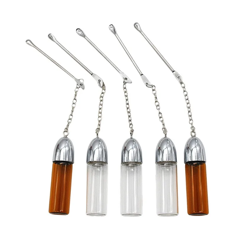 4pcs 55mm Glass medicine Box Medicine jar with Spoon Mini sealed Glass vial pill box with ear High Quality Snuff Smoking Gadgets