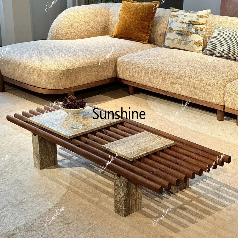 

Medieval solid wood travertine coffee table wabi-sabi wind living room household tea table