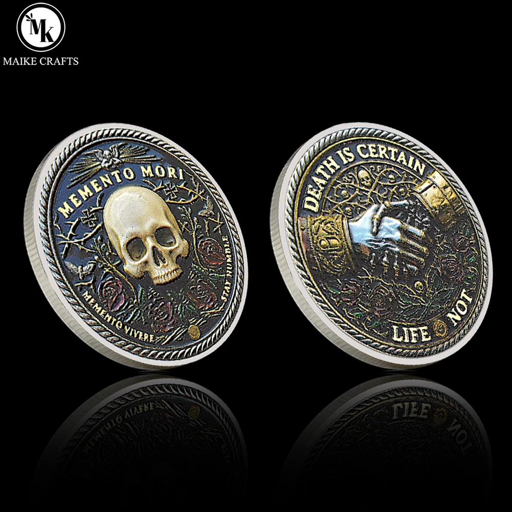 Memento Mori Commemorative Coin, Challenge Coin Skull Collectible, Death Is Certain Life Not, Gothic Medal Souvenir Gift