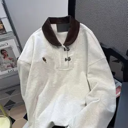 Sudadera con cuello de polo Retro para mujer, top de manga larga con solapa, holgado y delgado, informal, Harajuku, Otoño e Invierno