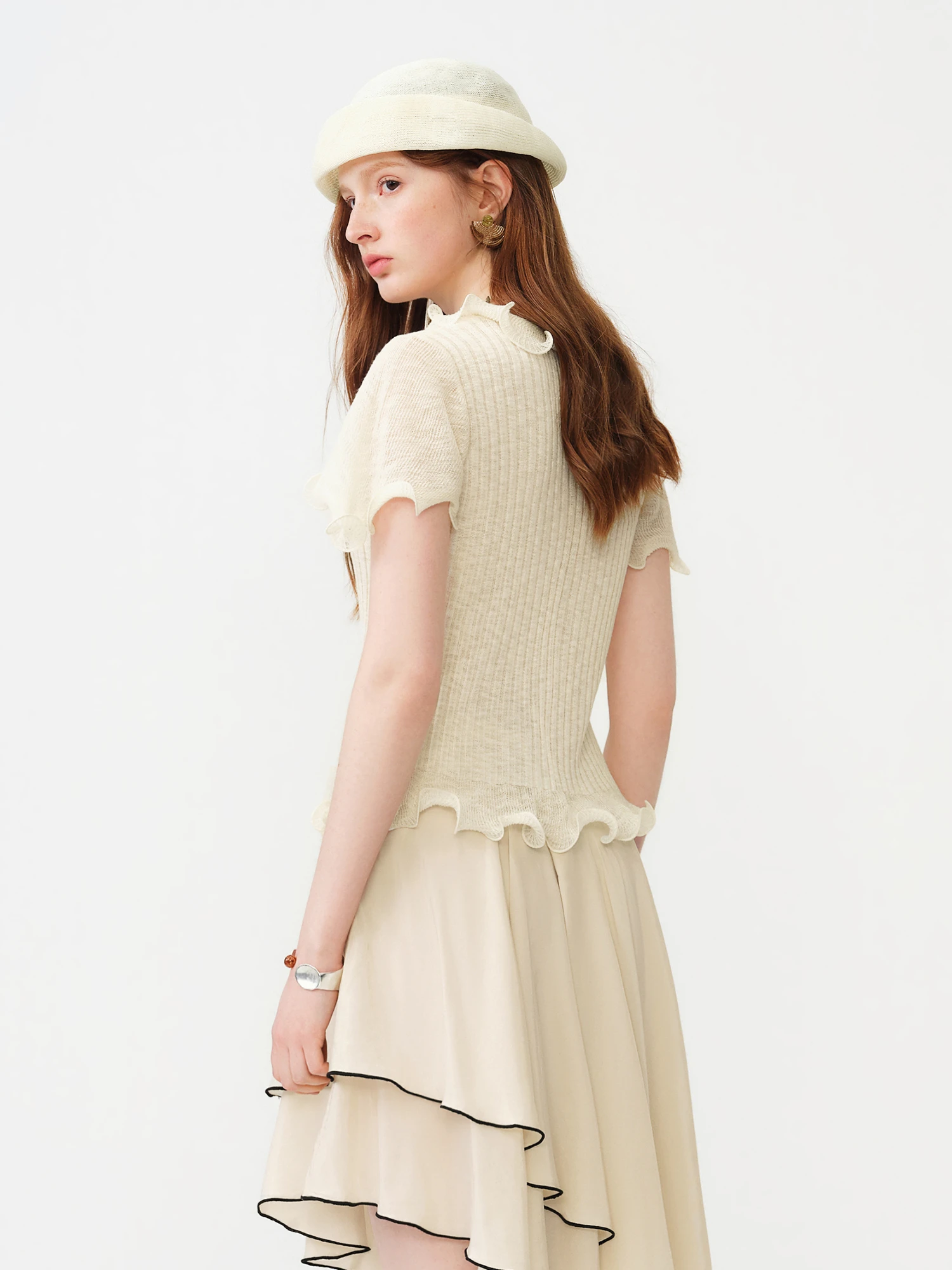 FSLE 2026 Summer Women‘s V-Neck Ruffle Trim Knit Top, Short Sleeve Flowy  Short Sleeves Blouse Lightweight Coquette Soft Style view 3