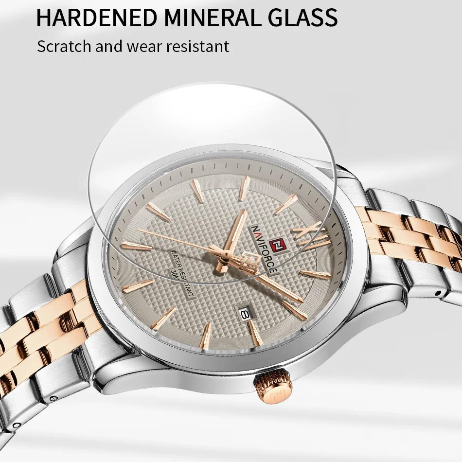 NAVIFORCE Male 30m Waterproof Stainless Steel Clock Band Date Calendar Feature  Active Luxury Men's Sport Luminous Display Watch