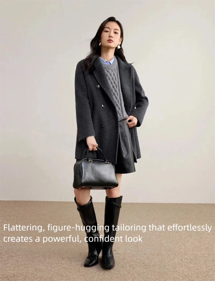 SENTUBILA Damen-Wollmäntel 2026 Wintermode Doppelreihige Jacken mit Taschen, Lose Sitzende Wollmäntel für Damen W54OA8787 – Detail 6