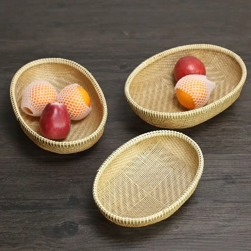 Hand-woven Bamboo Basket Fruit Bowl Home Crafts Bamboo Basket Steamed Bread Storage Baskets Kitchen Organizer