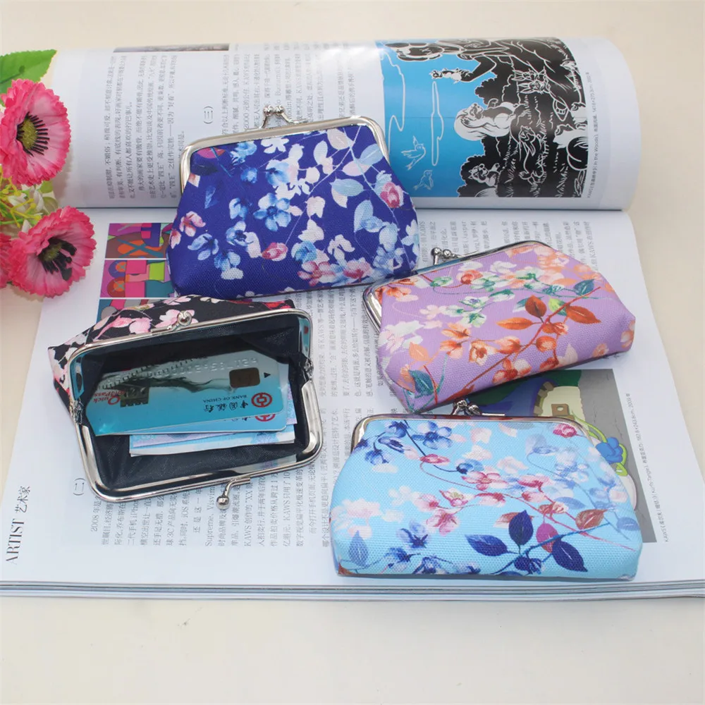 Fashion Flower Printing Coin Wallet Womens Mini Coin Pouch Money Key Card Holder Handbags Clutch Money Change Bag