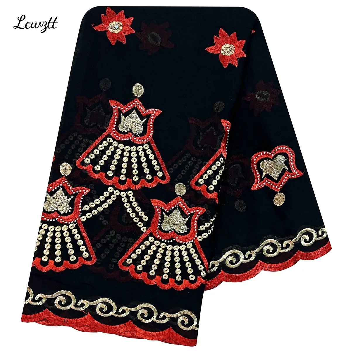 

2023 Hot Sale African Women Scarfs Big Circle Design Big Embrodiery 100% Cotton With Grenadine Big Scarf for Shawls Pashmina