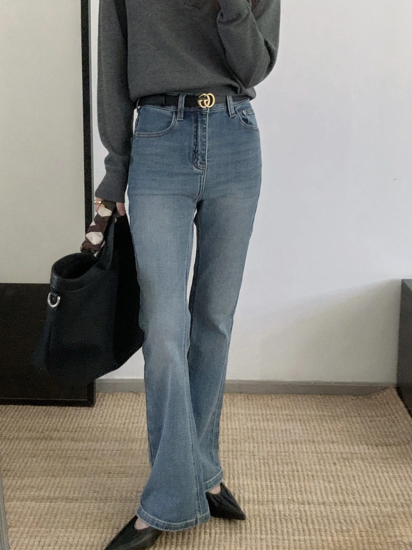 

Винтажные джинсы с высокой талией и драпировкой, слегка расклешенные, женские, универсальные, для повседневной носки, стройнящие, из высококачественного хлопка, длинные брюки