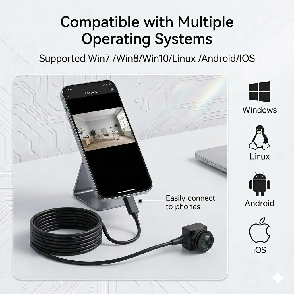 USB Type-C Mini Webcam with Mic, 2.8/3.7mm Lens 1080P HD, Type-C to USB Adapter, for PC/Android/iOS, Outdoor CCTV Home Security view 3
