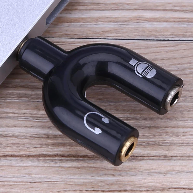 Earphone Connector 3.5mm Earphone Jack Splitter Adapter Portable U Shape 2 Female Stereo Splitter Black A3