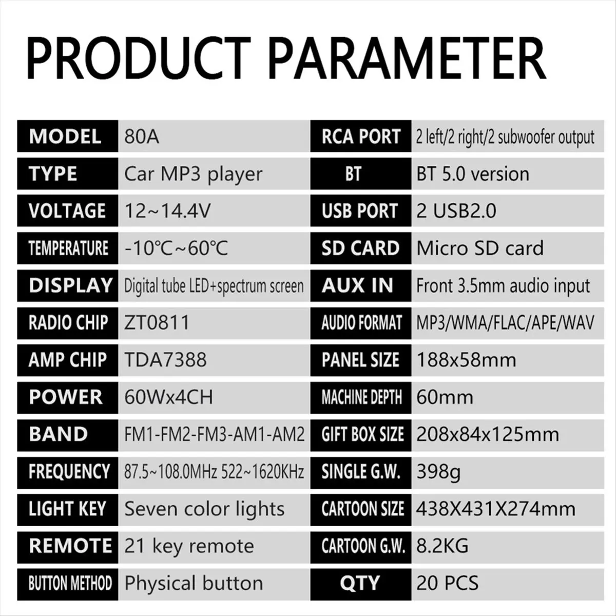 

Punctual- SWM-80A Car Radio Stereo Audio Bluetooth AM FM MP3 Player SD USB Classic Stereo Audio Player APP Remote Control