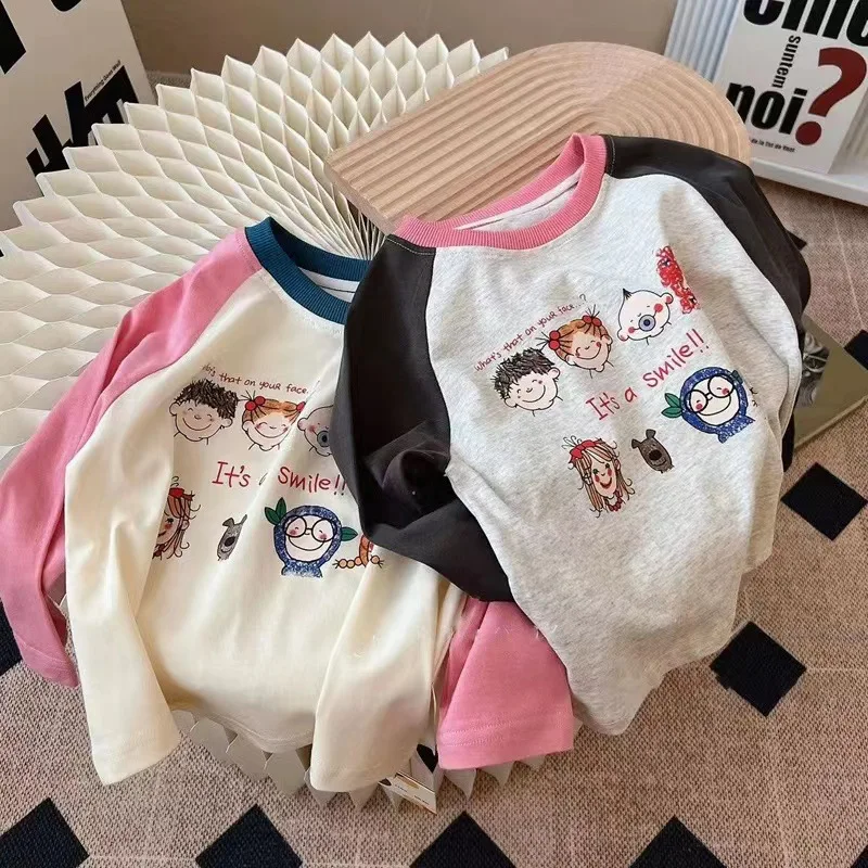 

LYY-GirlsTT-shirt Long Sleeve2024Spring and Autumn Children Toddler Raglan Long SleeveTT-shirt 100% Cotton Coat Baby Girl Bottom