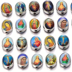 Saint Jesus Maria Oval Spacers Charm Beads 20pcs Zinc Alloy Fashion Jewelry Findings L1674 10x8mm