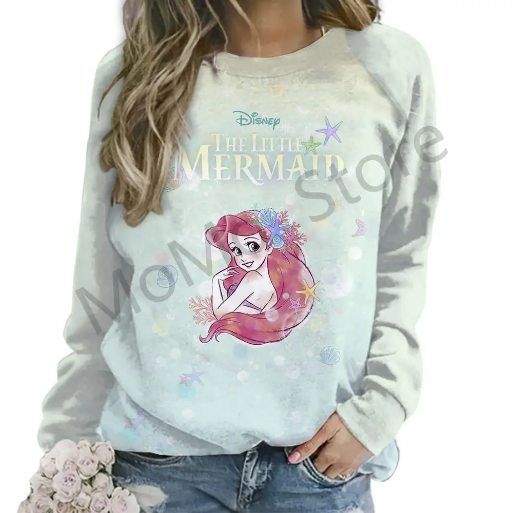 Women\'s Long Sleeve Sweatshirts O Neck Disney Princess Kawaii Clothes Fashion New Street Wear Streetwear Party Autumn 3D Print