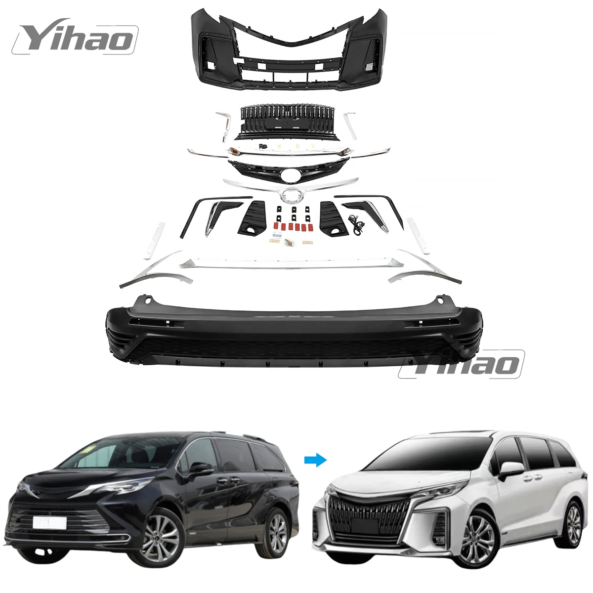 

Hot Facelift Body Kit Grille for Toyota Sienna Front Rear Bumper 2022