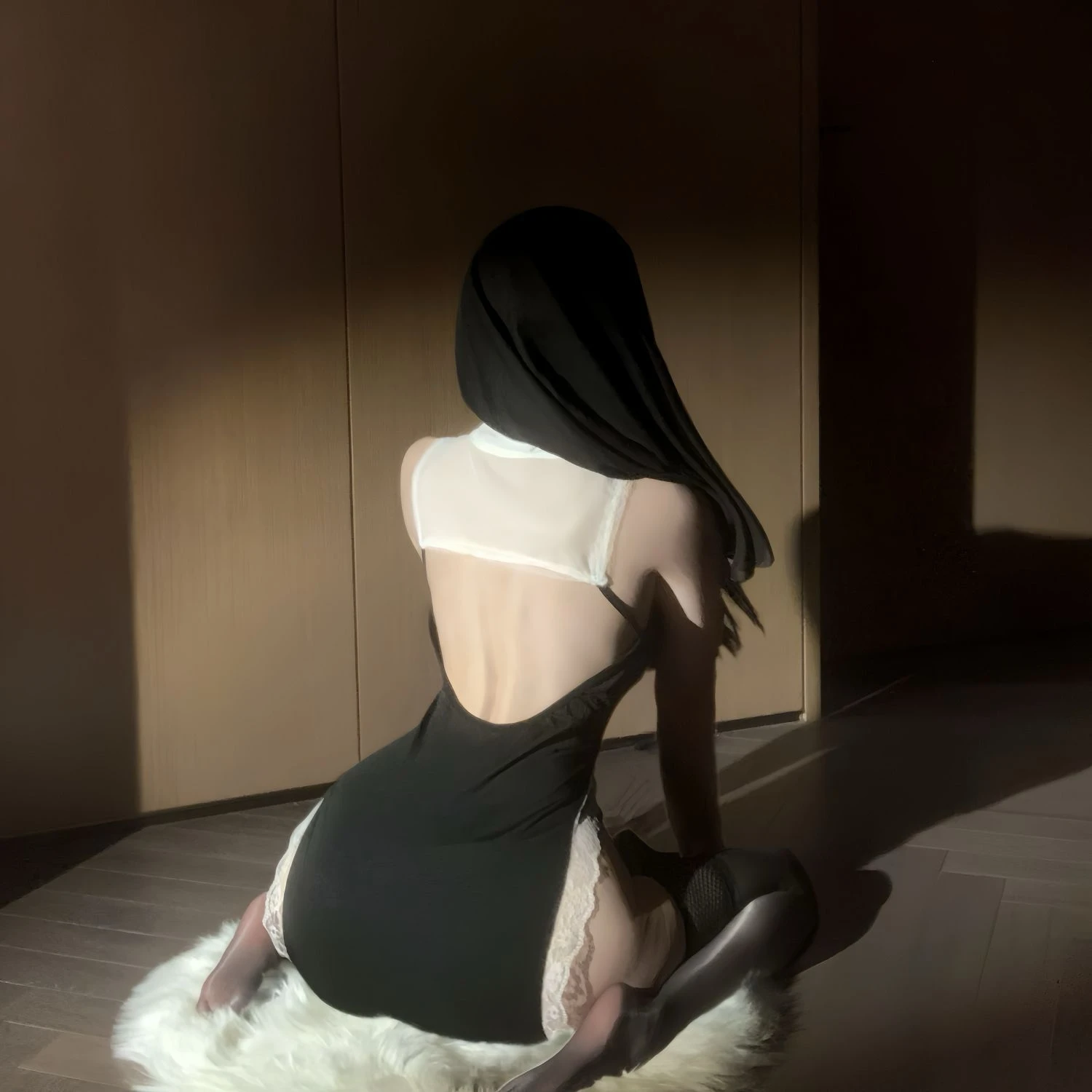 ชุดชั้นในเซ็กซี่เซ็กซี่ชุดแม่ชี cos เย้ายวนชุดคู่เจ้าชู้ pure desire high slit lace cutout ชุด L60